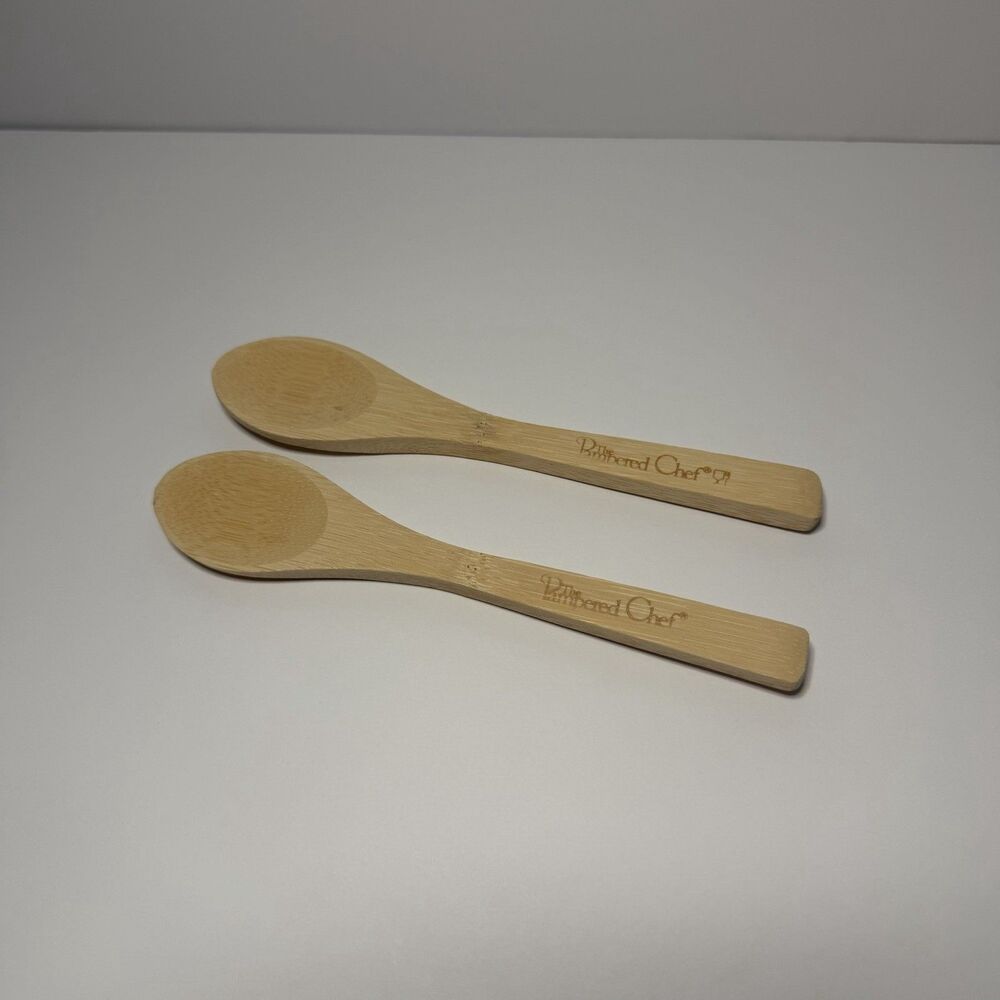 Pampered Chef Small Bamboo Wooden Spoons Set 7" Cooking Utensils